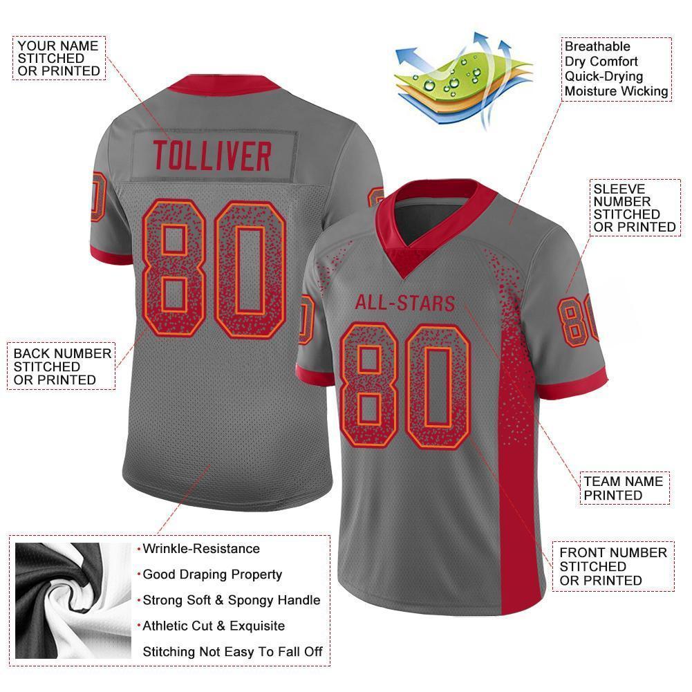 Custom Gray Red-Orange Drift Fashion Football Jersey