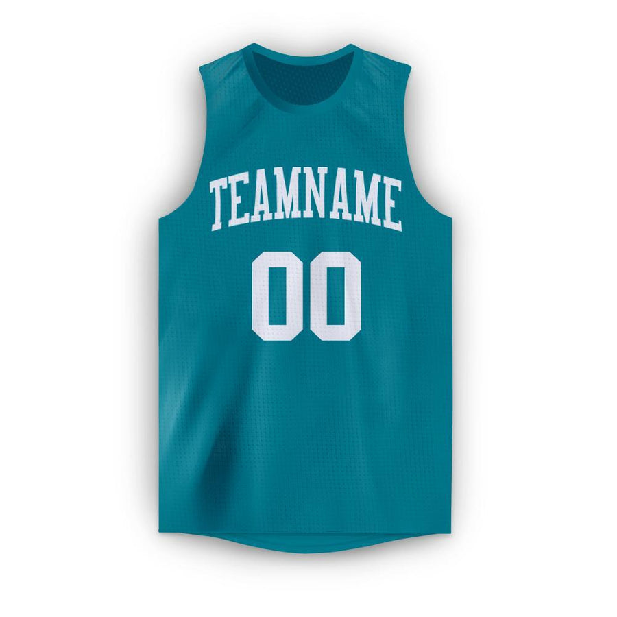 Custom Teal White Round Neck Basketball Jersey