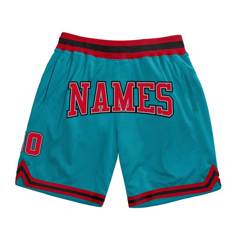 Custom Teal Basketball Shorts Red-Black Authentic Throwback - FansIdea
