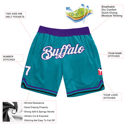 Custom Teal White-Purple Authentic Throwback Basketball Shorts