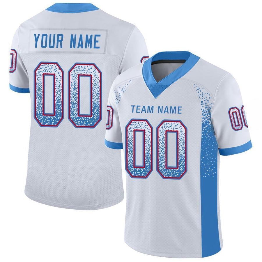 Custom White Powder Blue-Red Drift Fashion Football Jersey