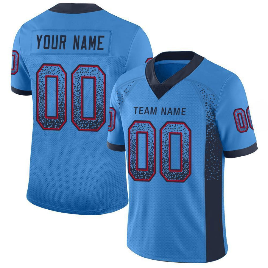 Custom Powder Blue Navy-Red Drift Fashion Football Jersey