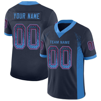 Custom Navy Powder Blue-Red Drift Fashion Football Jersey