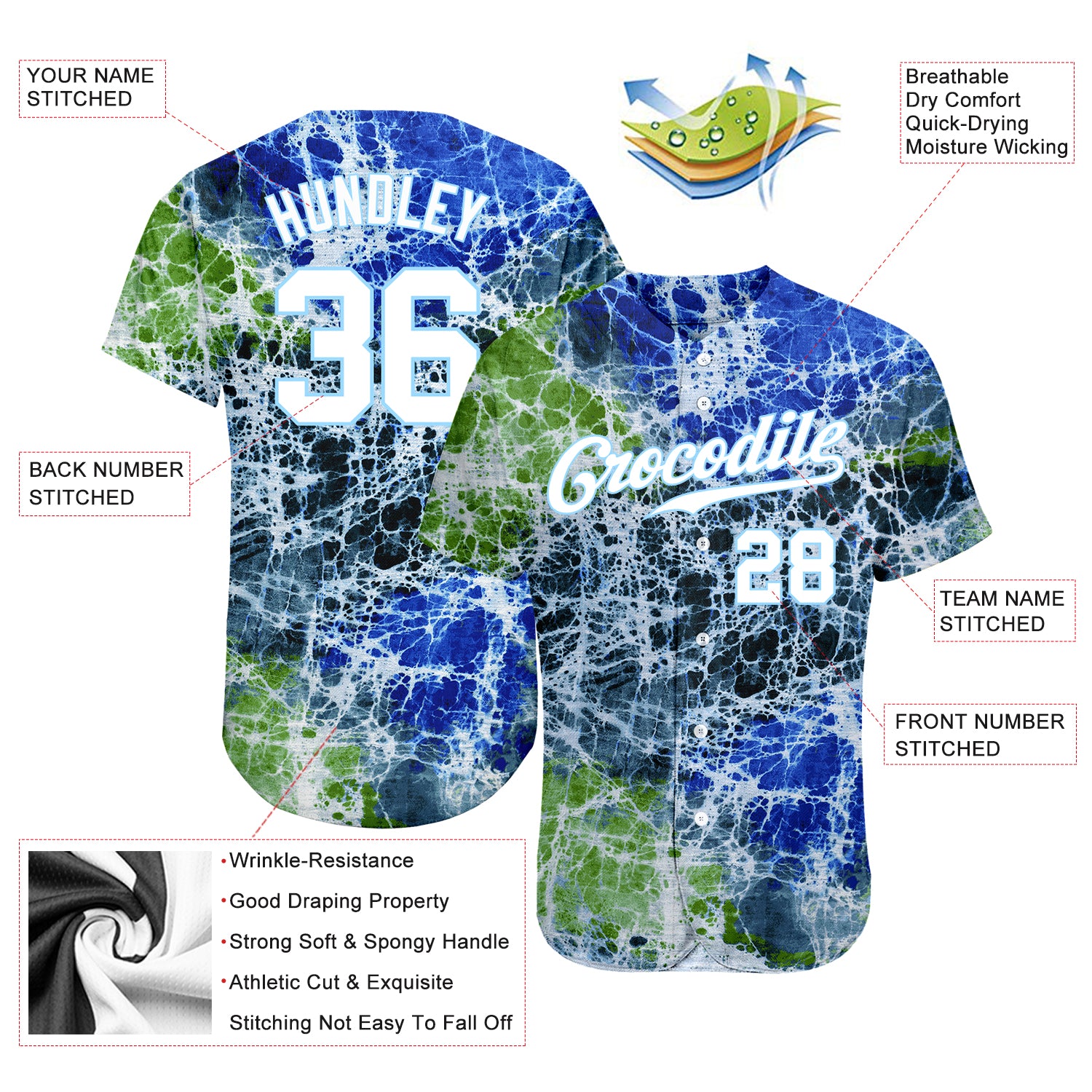 Custom Tie Dye White-Light Blue 3D Authentic Baseball Jersey