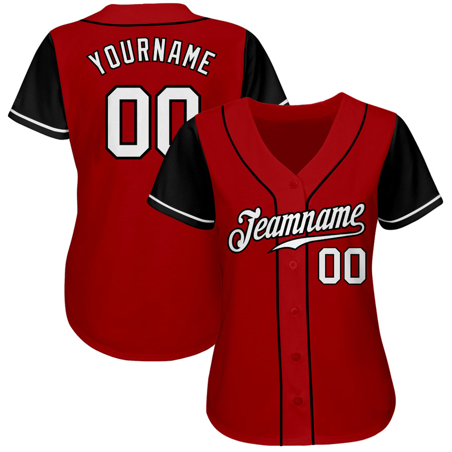Custom Red White-Black Authentic Two Tone Baseball Jersey