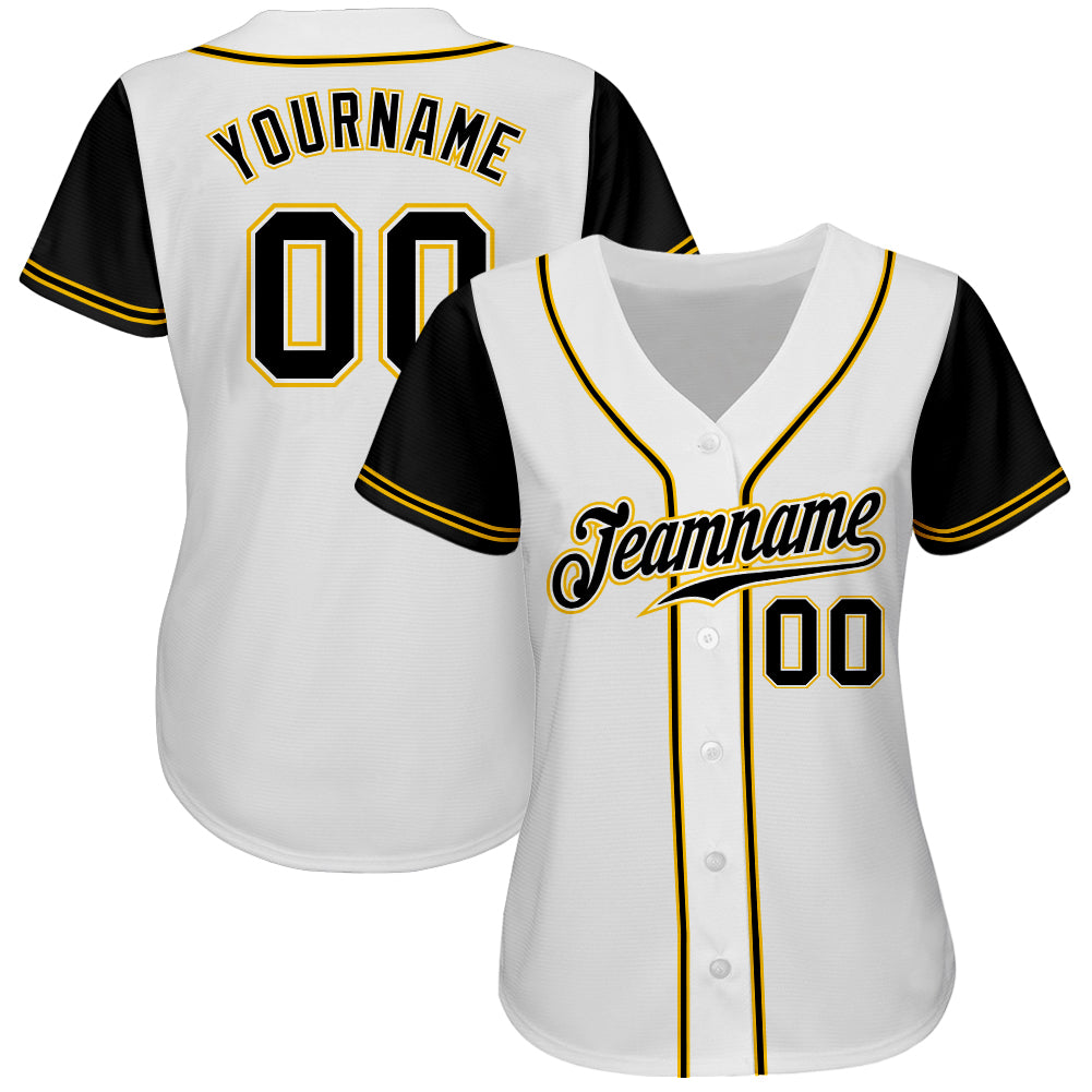 Custom White Black-Gold Authentic Baseball Jersey Discount