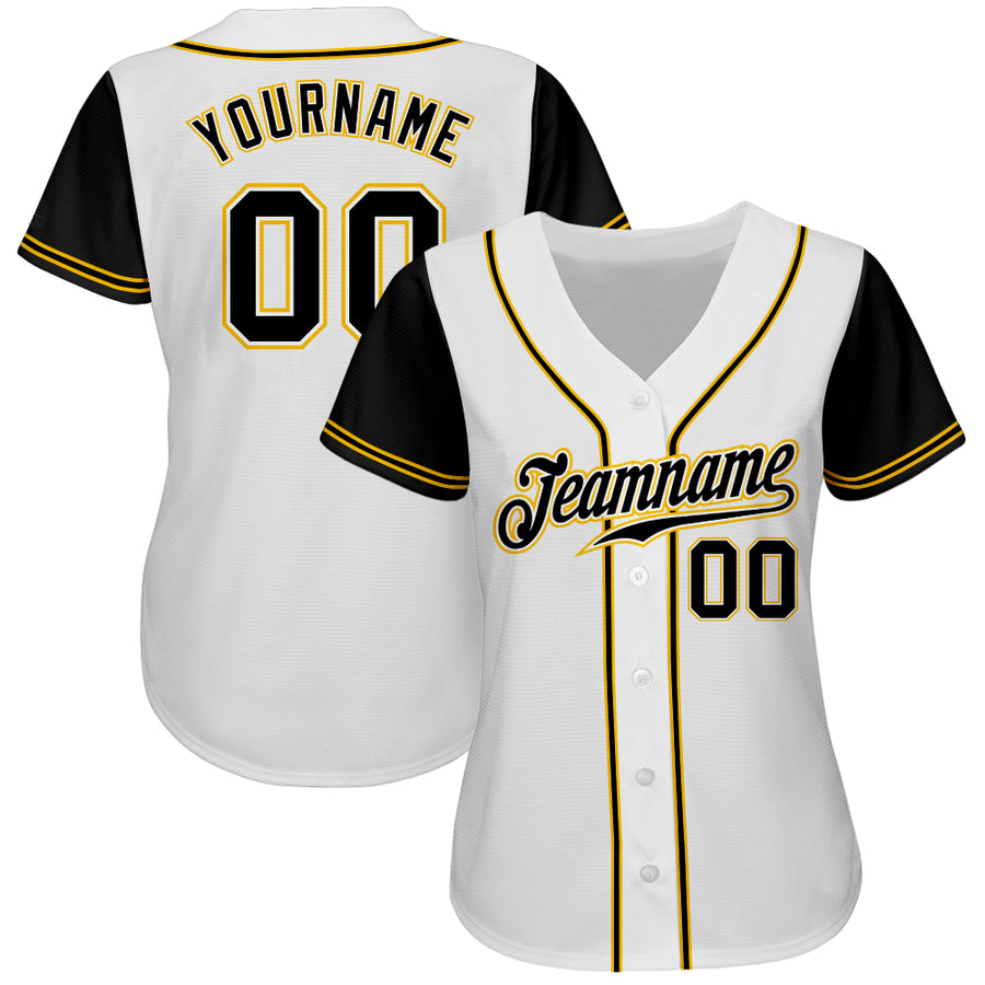 Custom White Black-Gold Authentic Two Tone Baseball Jersey