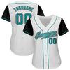 Custom White Teal-Black Authentic Two Tone Baseball Jersey