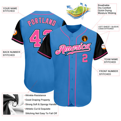 Custom Powder Blue Pink-Black Authentic Two Tone Baseball Jersey Preschool Size:L