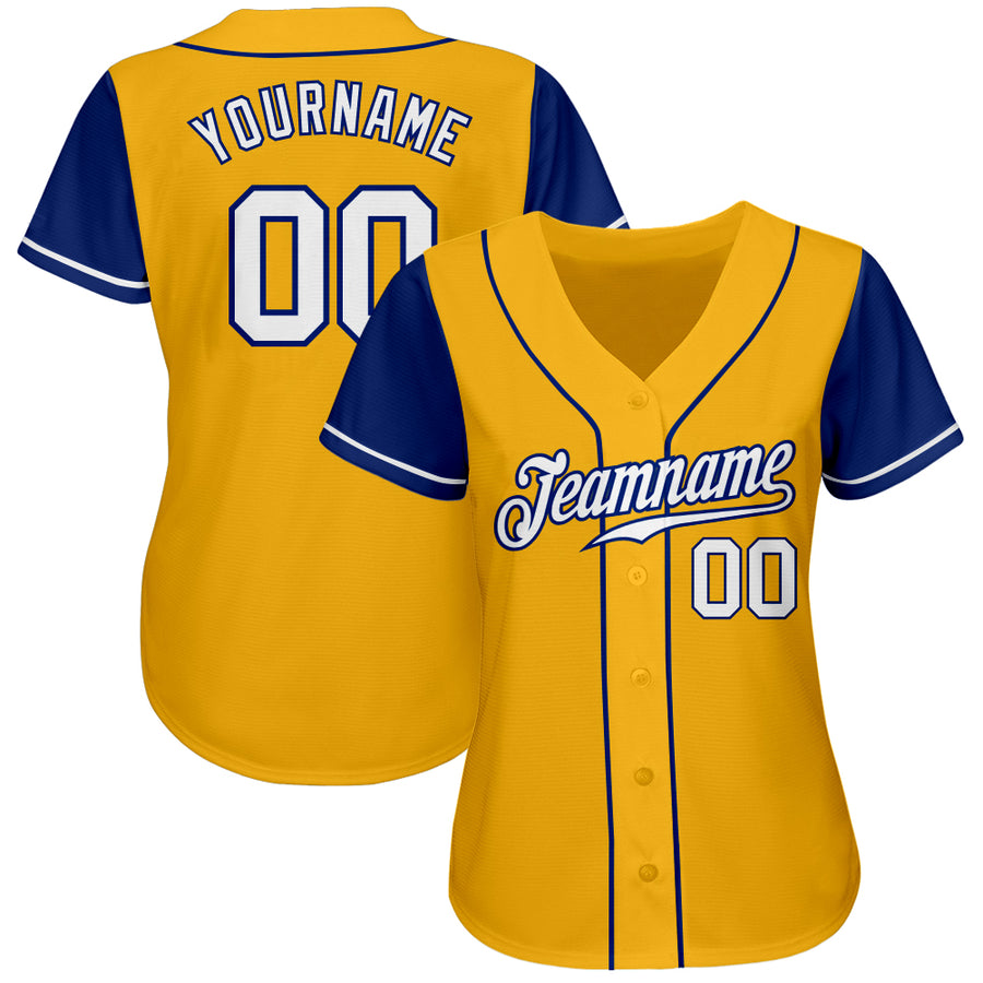 Custom Gold White-Royal Authentic Two Tone Baseball Jersey