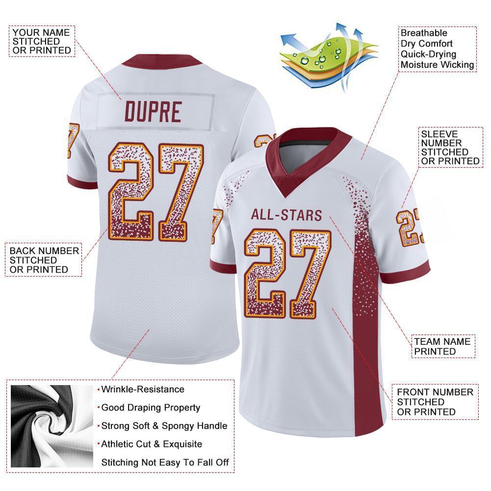Custom White Burgundy-Gold Drift Fashion Football Jersey