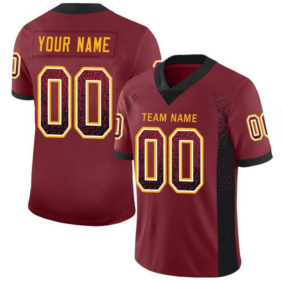 Custom Burgundy Black-Gold Drift Fashion Football Jersey