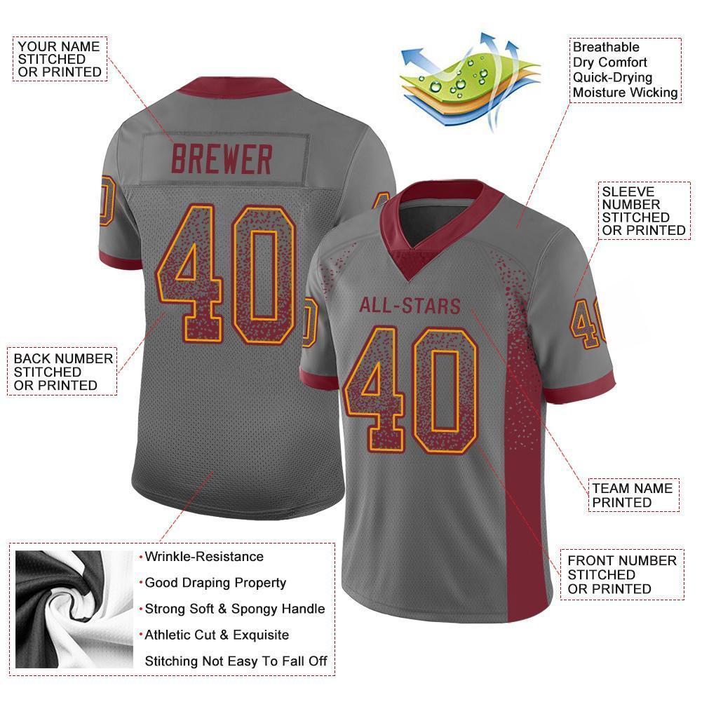 Custom Gray Burgundy-Gold Drift Fashion Football Jersey