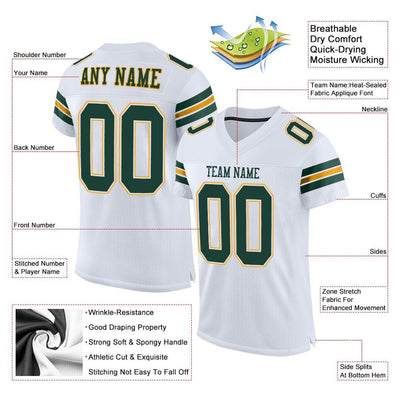 Custom White Green-Gold Mesh Authentic Football Jersey