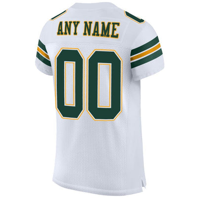 Custom White Green-Gold Mesh Authentic Football Jersey