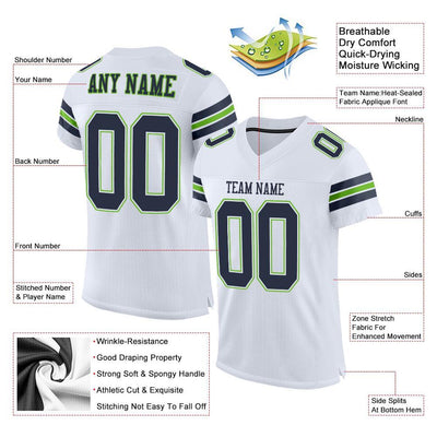 Custom White Navy-Neon Green Mesh Authentic Football Jersey