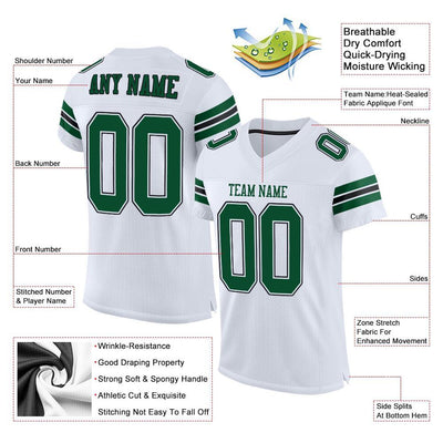 Custom White Grass Green-Black Mesh Authentic Football Jersey