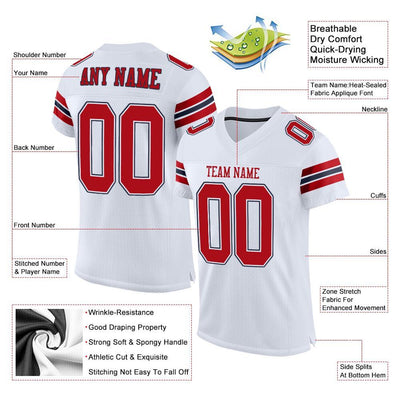 Custom White Red-Navy Mesh Authentic Football Jersey