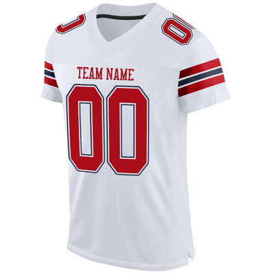 Custom White Red-Navy Mesh Authentic Football Jersey