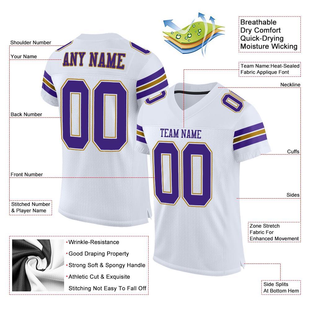 Custom White Purple-Old Gold Mesh Authentic Football Jersey