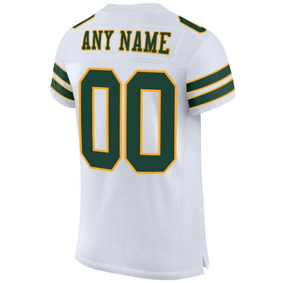 Custom White Green-Gold Mesh Authentic Football Jersey