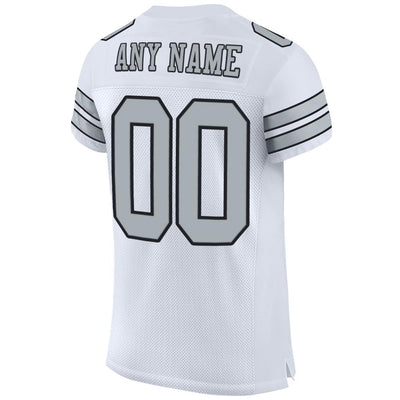 Custom White Silver-Black Mesh Authentic Football Jersey