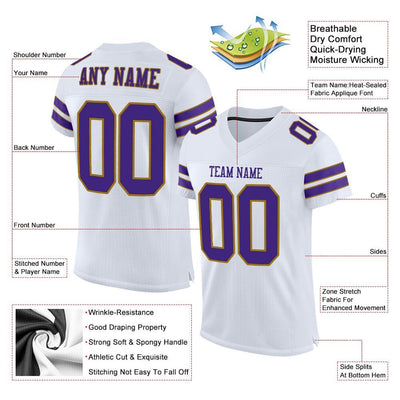 Custom White Purple-Old Gold Mesh Authentic Football Jersey