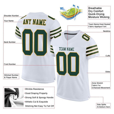 Custom White Green-Gold Mesh Authentic Football Jersey