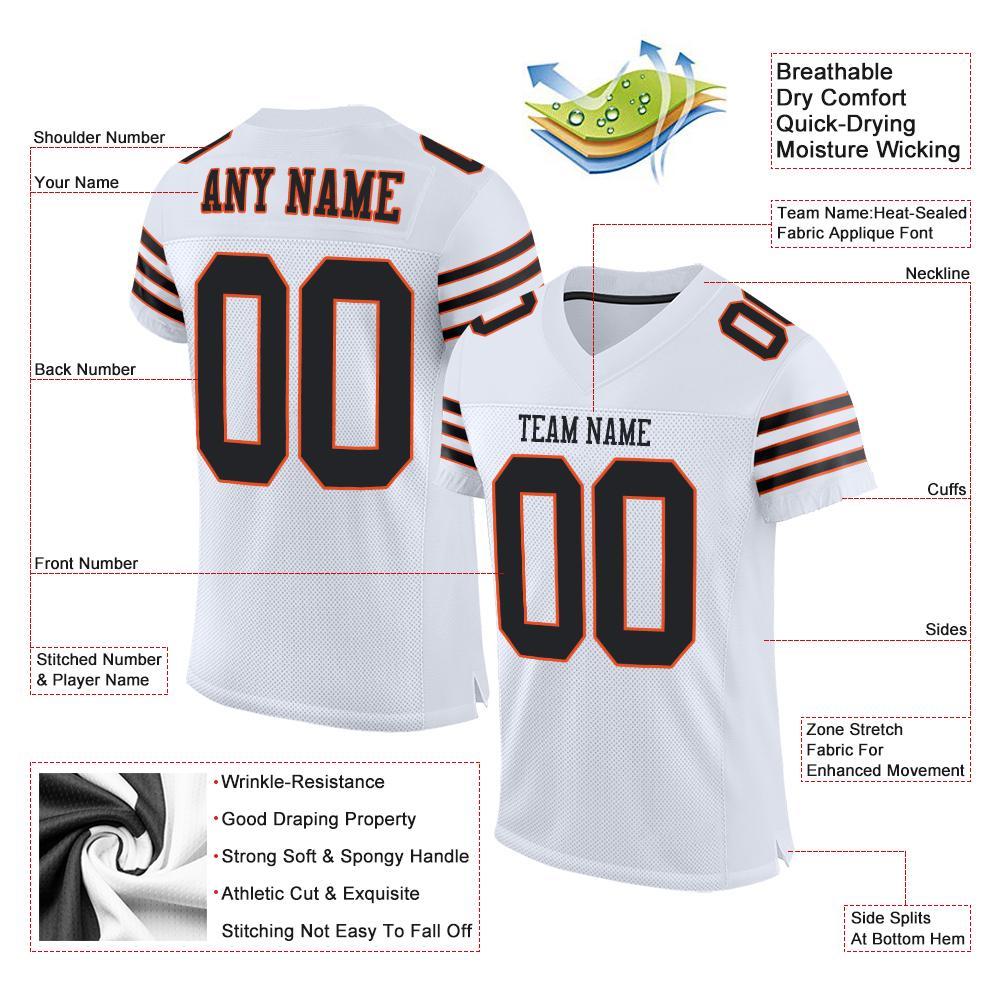 Custom White Black-Orange Mesh Authentic Football Jersey