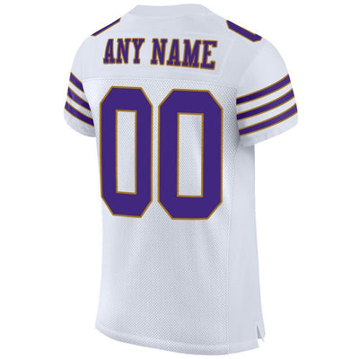 Custom White Purple-Old Gold Mesh Authentic Football Jersey