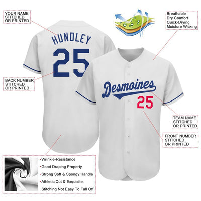 Custom White Royal-Red Authentic Baseball Jersey
