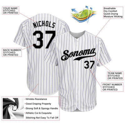 Custom White Purple Pinstripe Black-Gray Authentic Baseball Jersey
