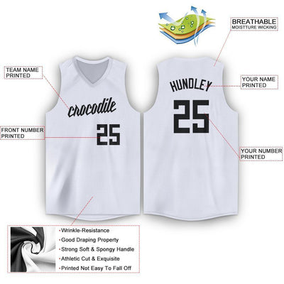 Custom White Black V-Neck Basketball Jersey