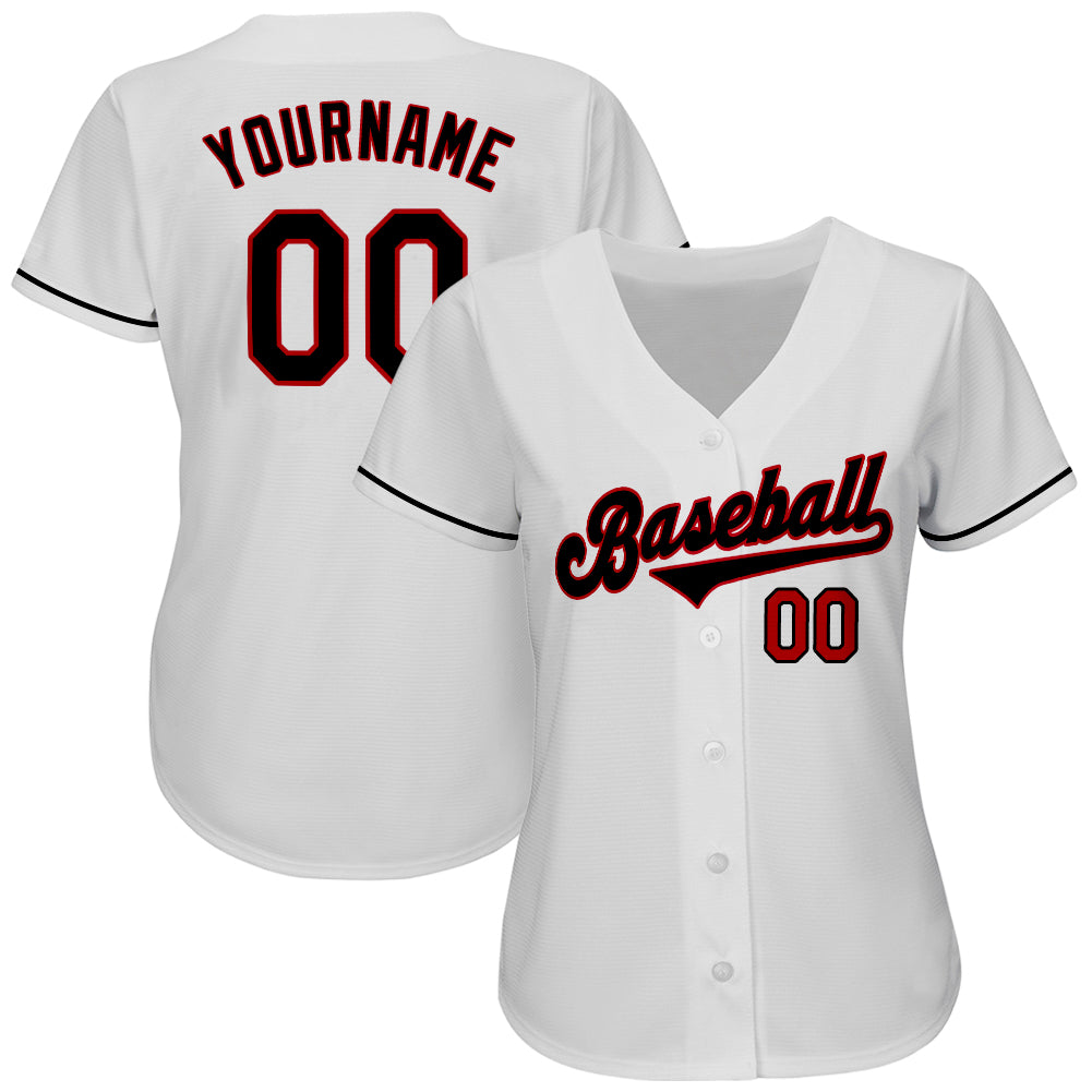 Custom White Black-Red Authentic Baseball Jersey