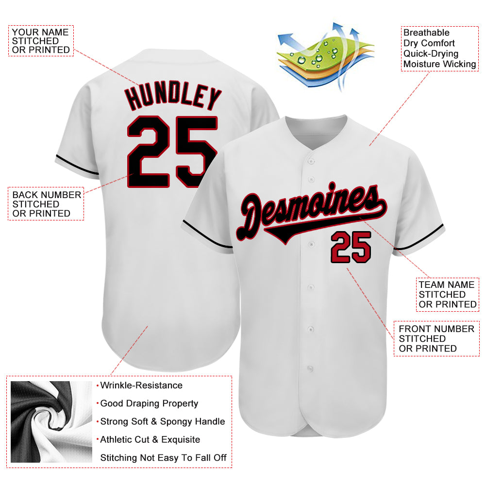 Custom White Black-Red Authentic Baseball Jersey