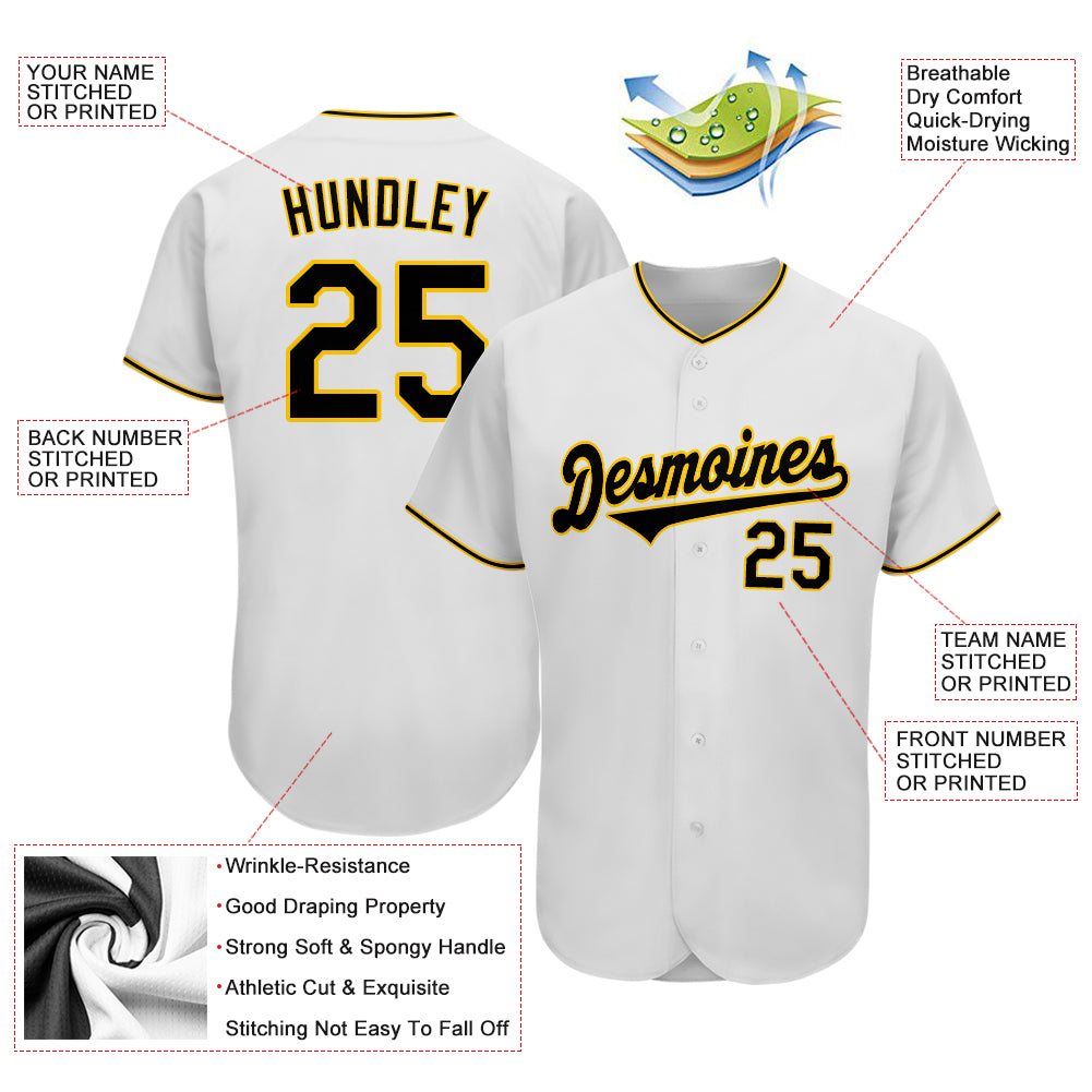 Custom White Black-Gold Authentic Baseball Jersey