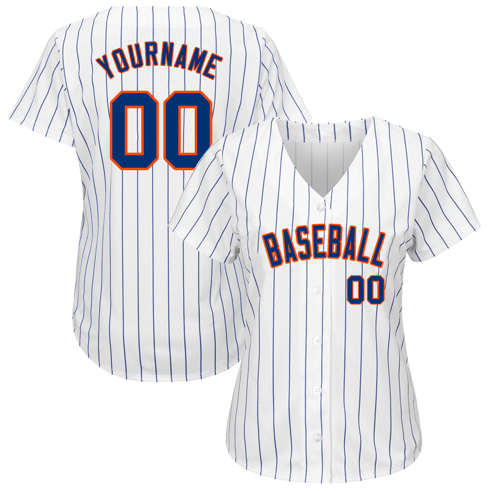Custom White Royal Pinstripe Royal-Orange Authentic Baseball Jersey