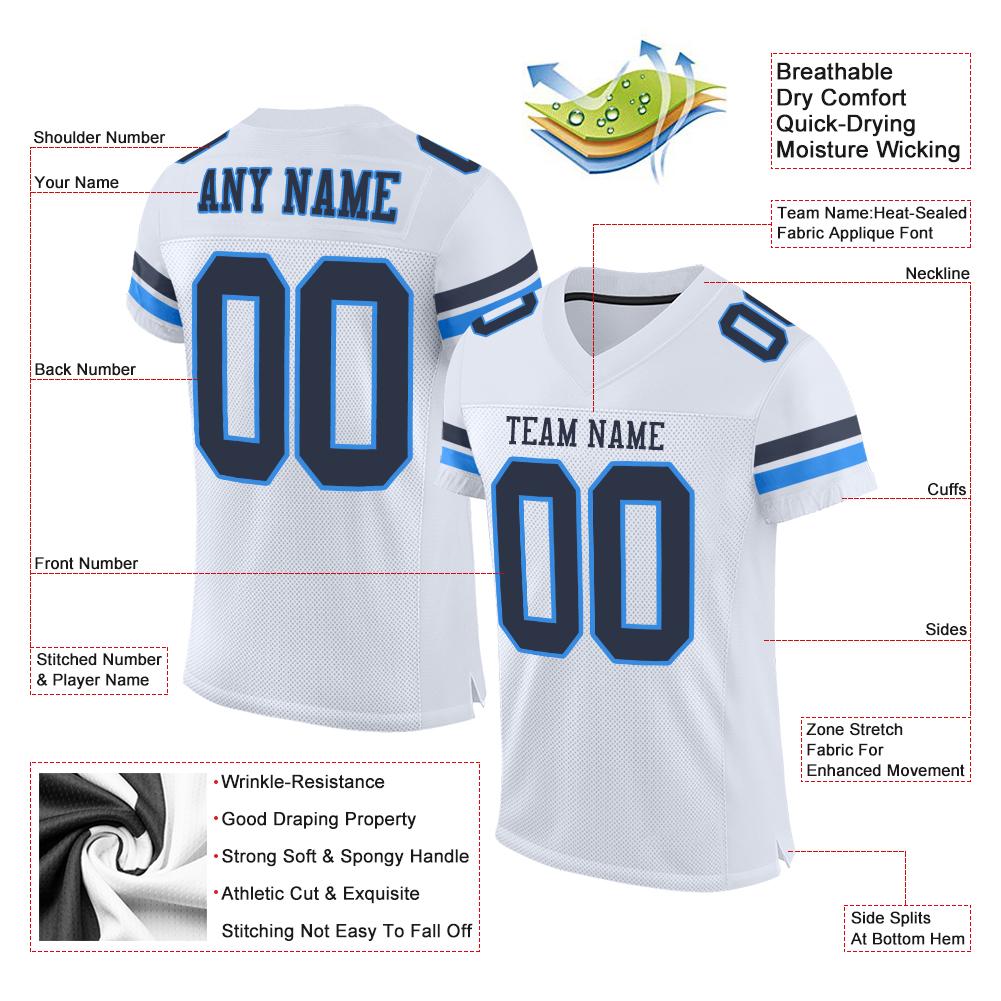 Custom White Navy-Powder Blue Mesh Authentic Football Jersey