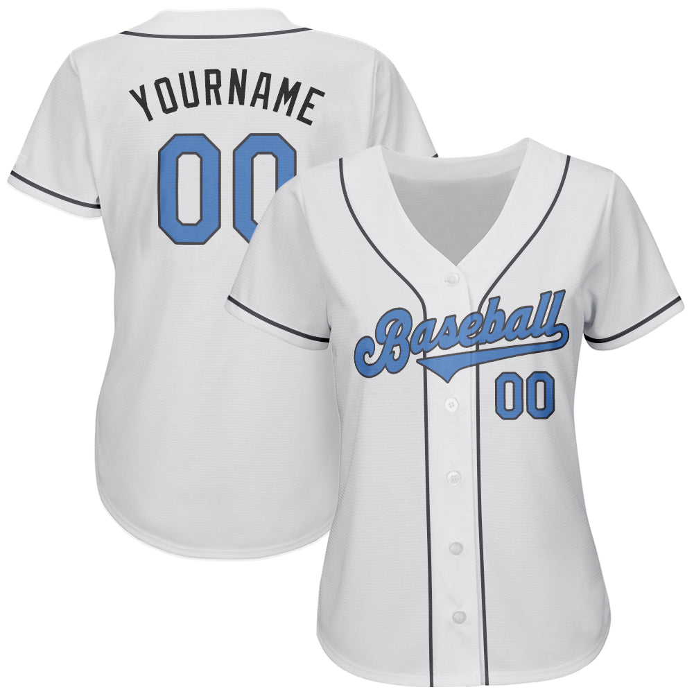 Custom White Light Blue-Steel Gray Authentic Father's Day Baseball Jersey