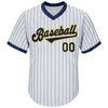 Custom White Navy Pinstripe Navy-Gold Authentic Throwback Rib-Knit Baseball Jersey Shirt