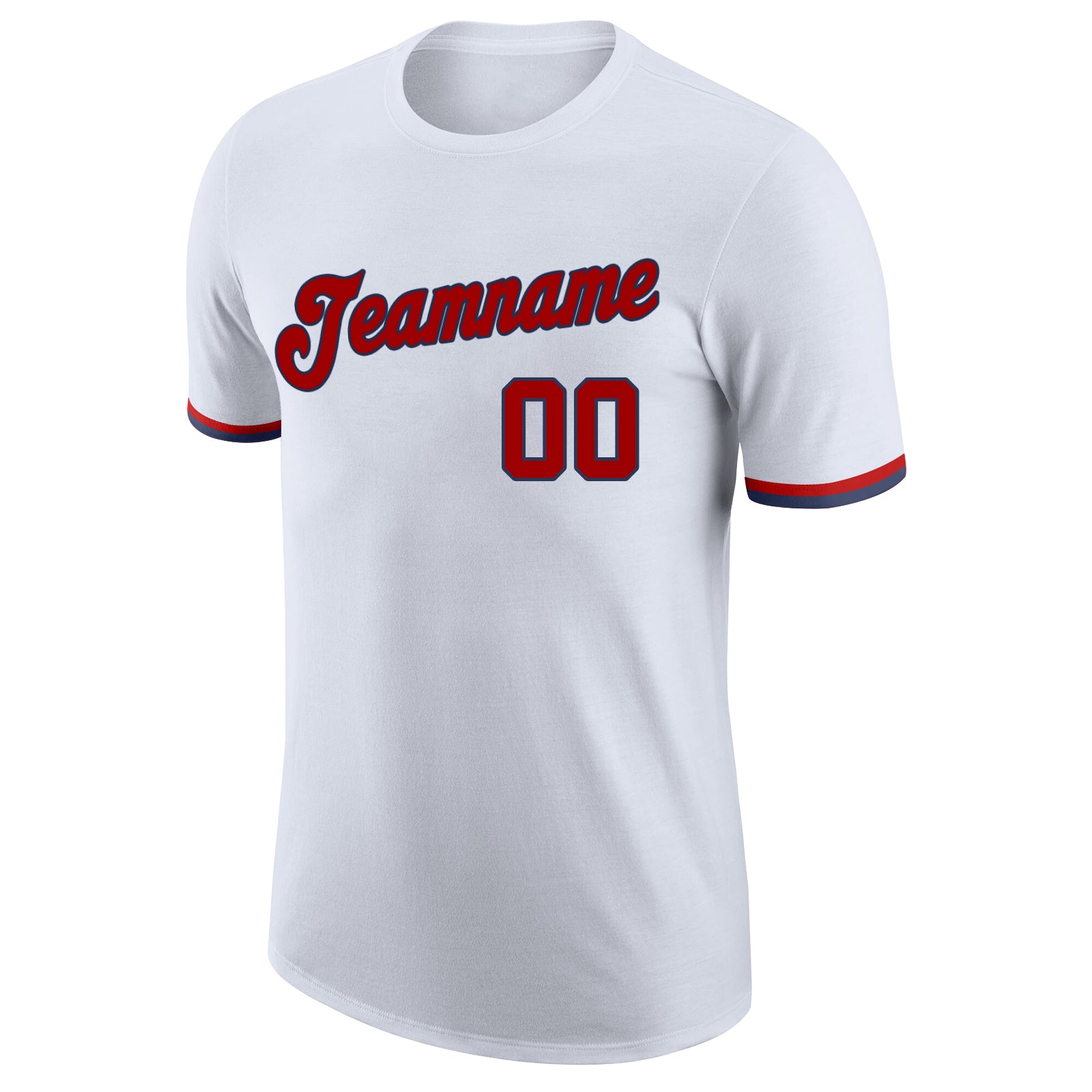 Custom White Red-Navy Performance T-Shirt