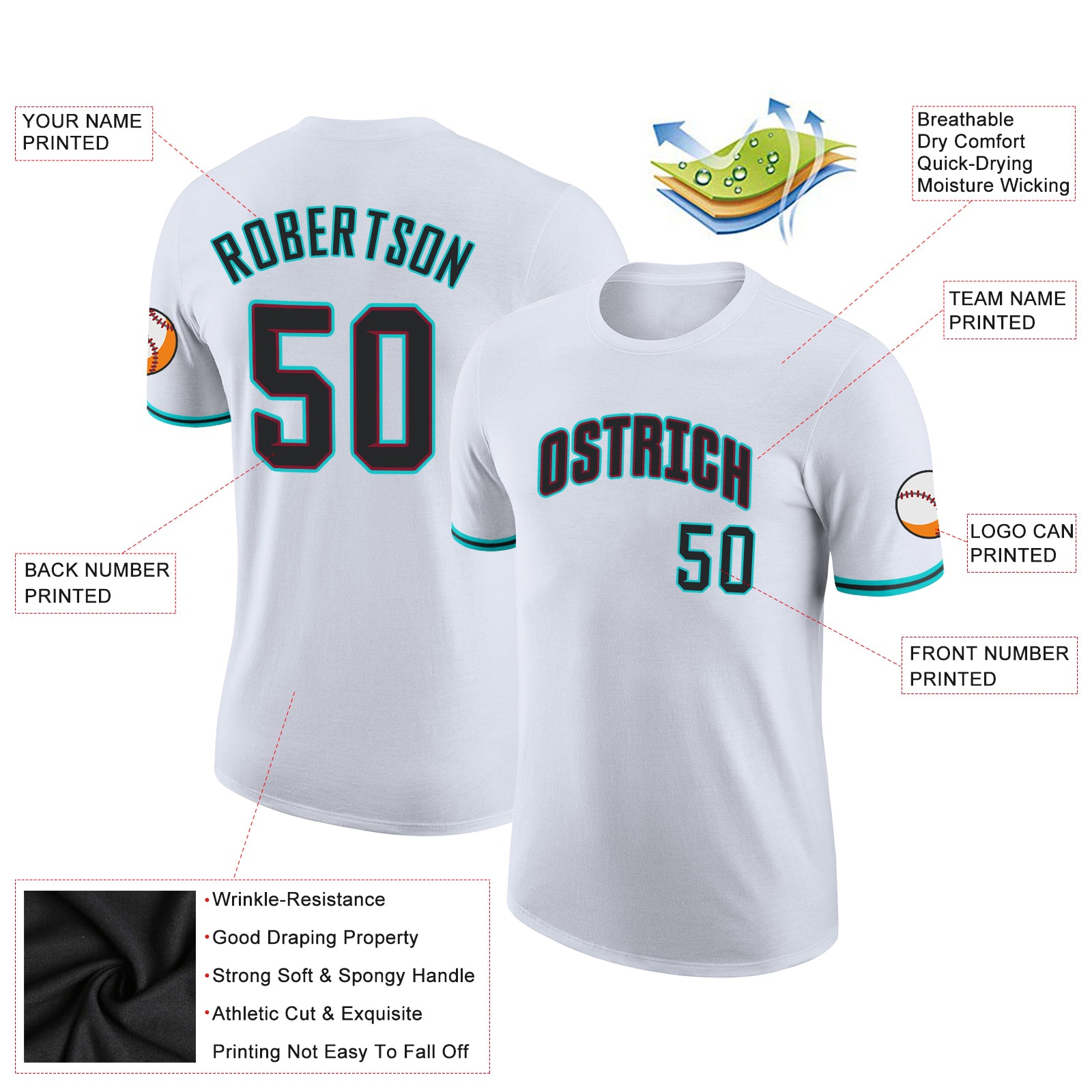 Custom White Black-Aqua Performance T-Shirt