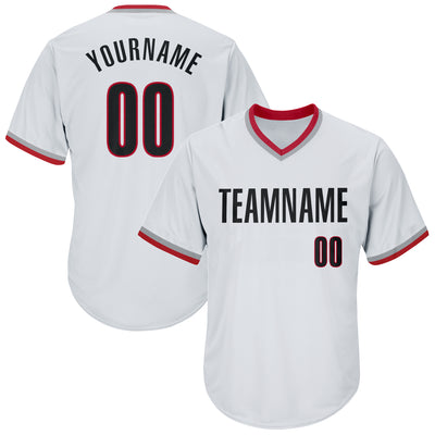 Custom White Black-Red Authentic Throwback Rib-Knit Baseball Jersey Shirt