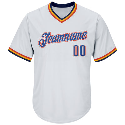 Custom White Blue-Orange Authentic Throwback Rib-Knit Baseball Jersey Shirt