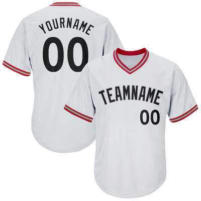 Custom White Black-Red Authentic Throwback Rib-Knit Baseball Jersey Shirt