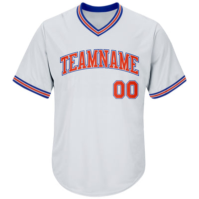Custom White Orange-Royal Authentic Throwback Rib-Knit Baseball Jersey Shirt