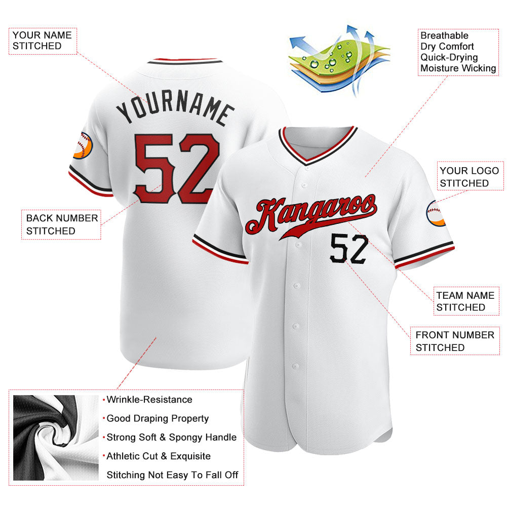 Custom White Red-Black Authentic Baseball Jersey