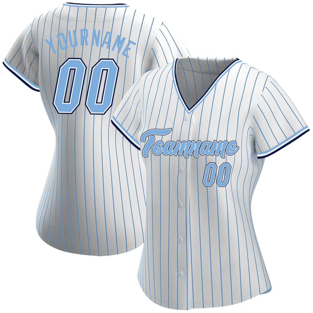 Custom Light Blue White Pinstripe White Authentic Baseball Jersey