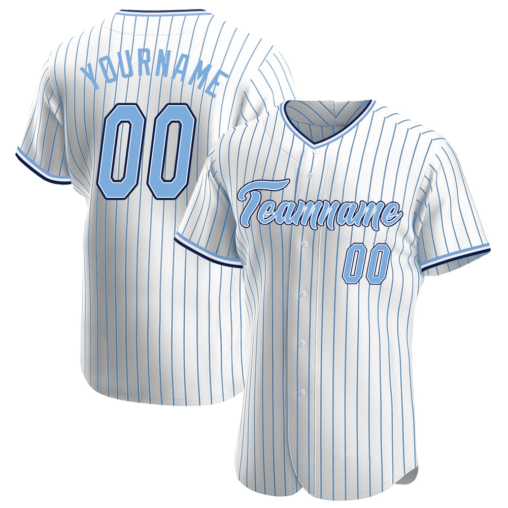 Custom Baseball Jersey White Light Blue Pinstripe Light Blue-Navy Authentic Youth Size:M