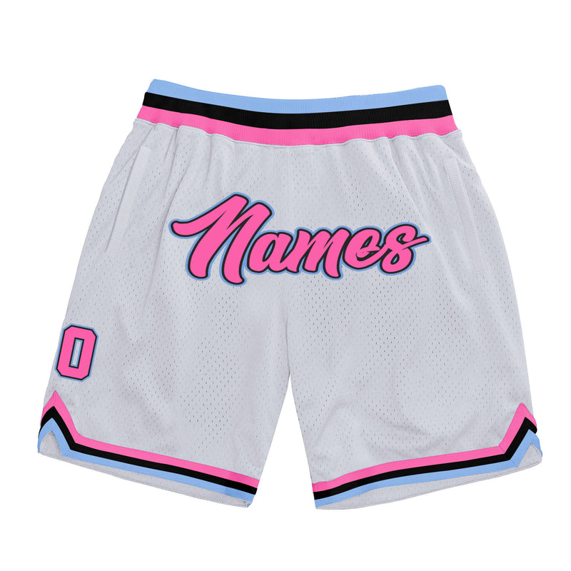 Custom White Basketball Shorts Pink-Light Blue Authentic Throwback ...